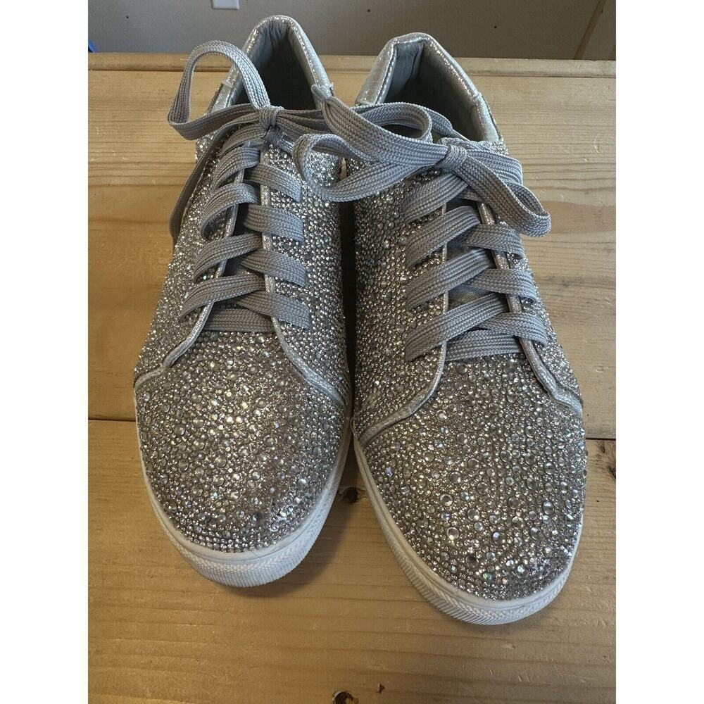 DeBlossom Collection Size 7.5 Silver Rhinestone Shoes Sparkle Swifty Flat Tie